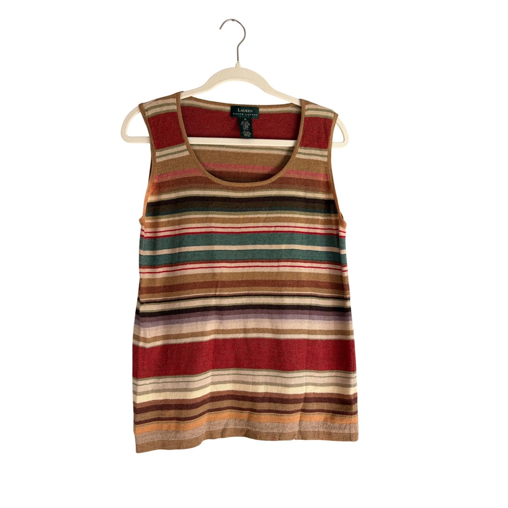 Lauren Ralph Lauren Striped Knit Tank Top XL Linen Cotton Multi Color Sleeveless